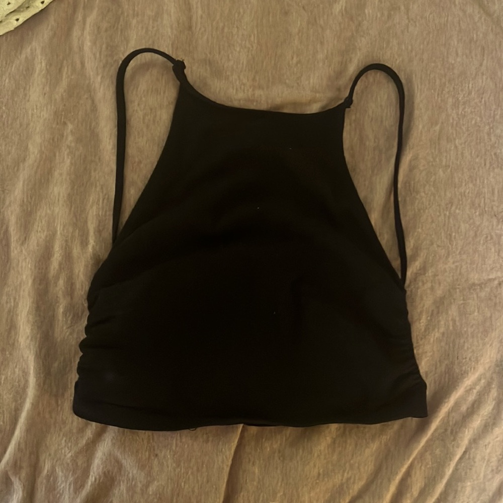 Black open back tank top